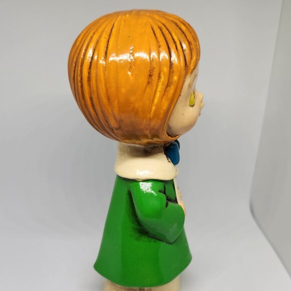 Vintage Christmas Chalk Ware Caroler Green Smock Made in Japan New in Box - Picture 4 of 7